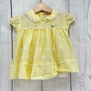 AMERICAN VINTAGE 3-6 Months Young Life Yellow Baby Doll Dress Floral Embroidered